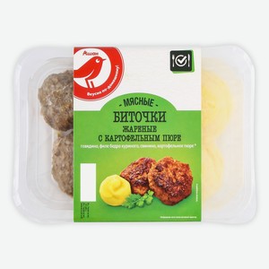 Биточки мясные АШАН Красная птица жареные с картофельным пюре, 250 г