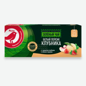 Чай зеленый АШАН Красная птица со вкусом персика и клубники, 25х2 г