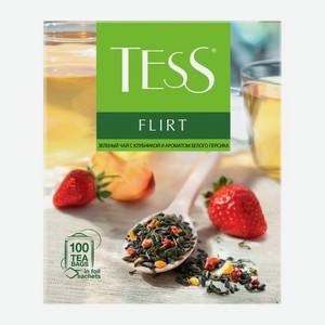 Чай зелёный байховый Tess Flirt с ароматом белого персика и клубники 100пак 150г 150 г