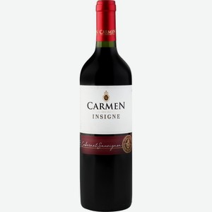Вино CARMEN Insigne Каберне Совиньон Центральная Долина сортовое красное сухое, 0.75л, Чили, 0.75 L