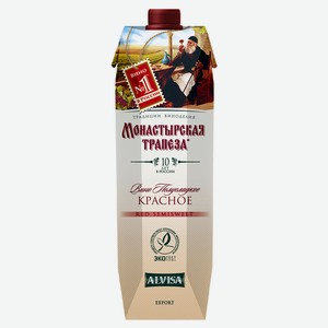 Вино «Монастырская трапеза» столовое красное полусладкое Россия, 1 л