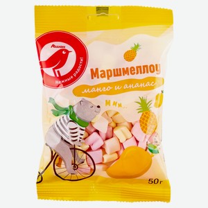 Маршмеллоу АШАН Красная птица в форме сердца с ароматом манго и ананаса, 50 г