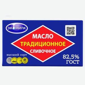 Масло сливочное «Экомилк» традиционное 82,5% БЗМЖ, 330 г