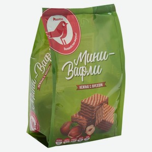 Мини-вафли АШАН Красная птица нежные с орехом