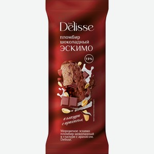 Мороженое DELISSE эскимо пломбир шоколадный в глазури с арахисом без змж, Россия, 80 г