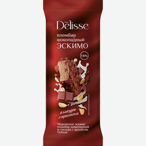 Мороженое DELISSE Пломбир шоколадный в глазури с арахисом 15%, без змж, эскимо, 80г
