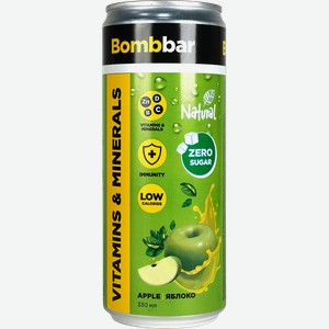Напиток BOMBBAR Лимонад со вкусом яблока, обогащенный магнием и цинком, газированный, 330мл