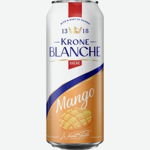 Напиток пивной KRONE BLANCHE BIERE Mango паст. алк.4,5% ж/б, Россия, 0.45 L