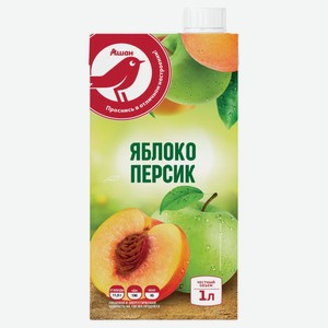 Нектар АШАН Красная птица яблоко персик, 1 л