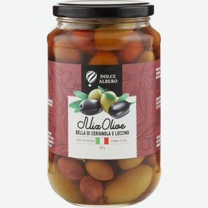 Оливки DOLCE ALBERO Смесь оливок и маслин с косточкой, зеленые и черные, Италия, 580 мл