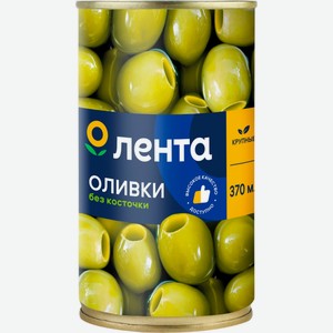 Оливки ЛЕНТА зелёные крупные б/к, Беларусь, 370 мл