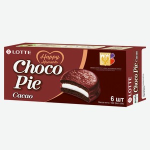 Печенье Lotte Choco Pie Cacao с какао в шоколадной глазури, 168 г