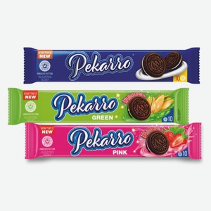 Печенье «Pekarro»: с какао и начинкой с ванильным вкусом, с какао и клубничной нач и взрывной карамелью, с какао с фисташкой и взрывной карамелью; г.Ростов-на-Дону, «Морозова», 95 г