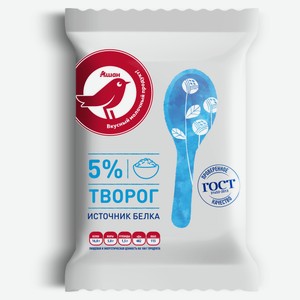 Творог АШАН Красная птица 5% БЗМЖ, 180 г