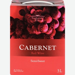 Вино TRADITIONAL WINE Каберне сортовое красное полусладкое, 3л