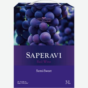 Вино TRADITIONAL WINE Саперави сортовое красное полусладкое, 3л