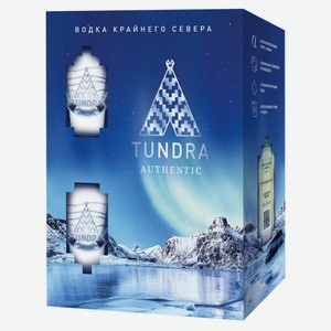 Водка Tundra Authentic с 2 стопками в подарочной упаковке Россия, 0,5 л